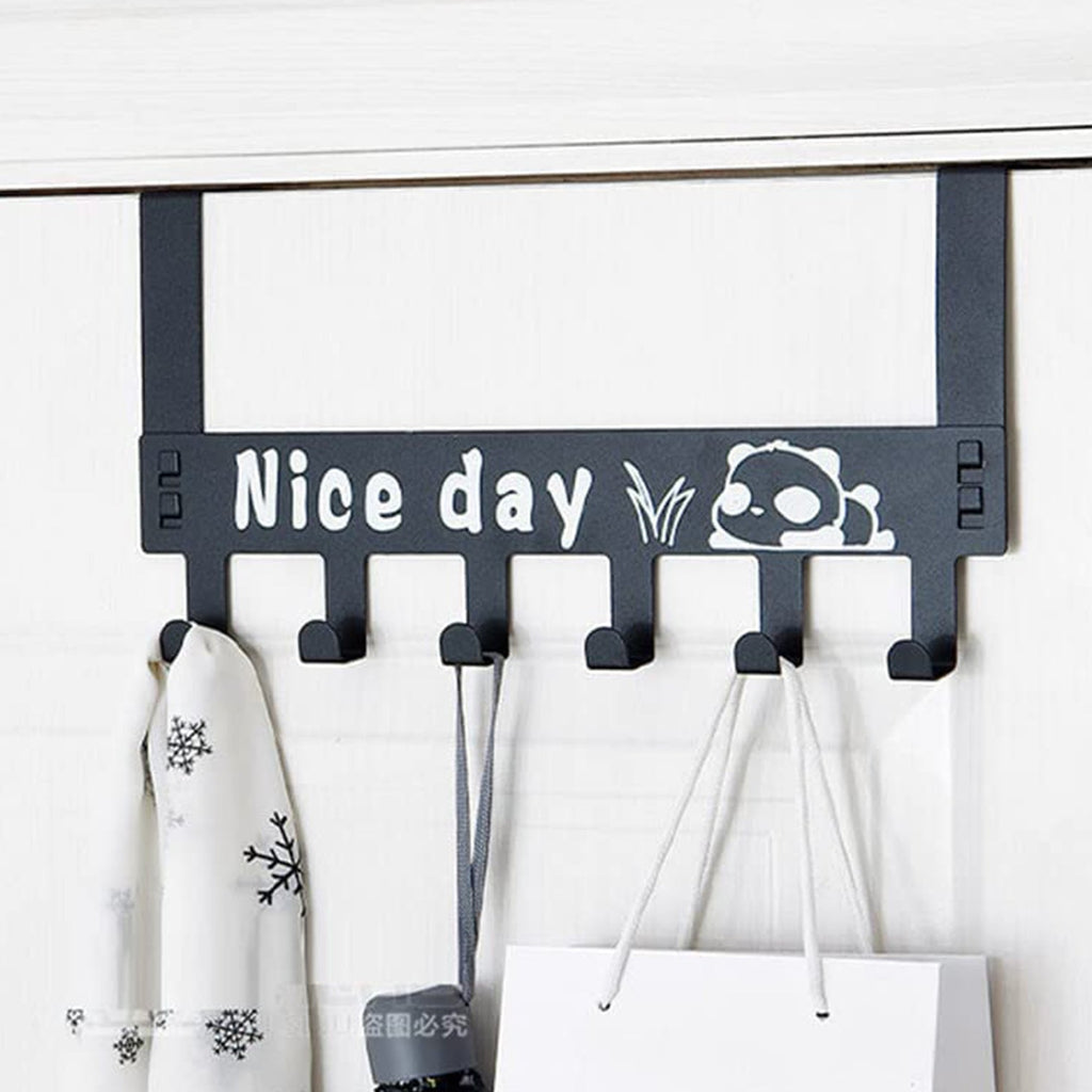 Detail of the 'Nice Day' panda cartoon design on the door hanger for a playful touch.