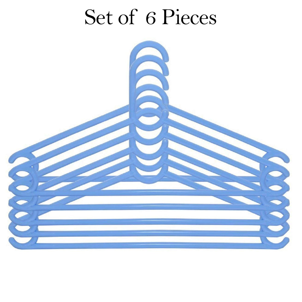 Detailed view of the hook on a plastic clothes hanger, designed for stability.
