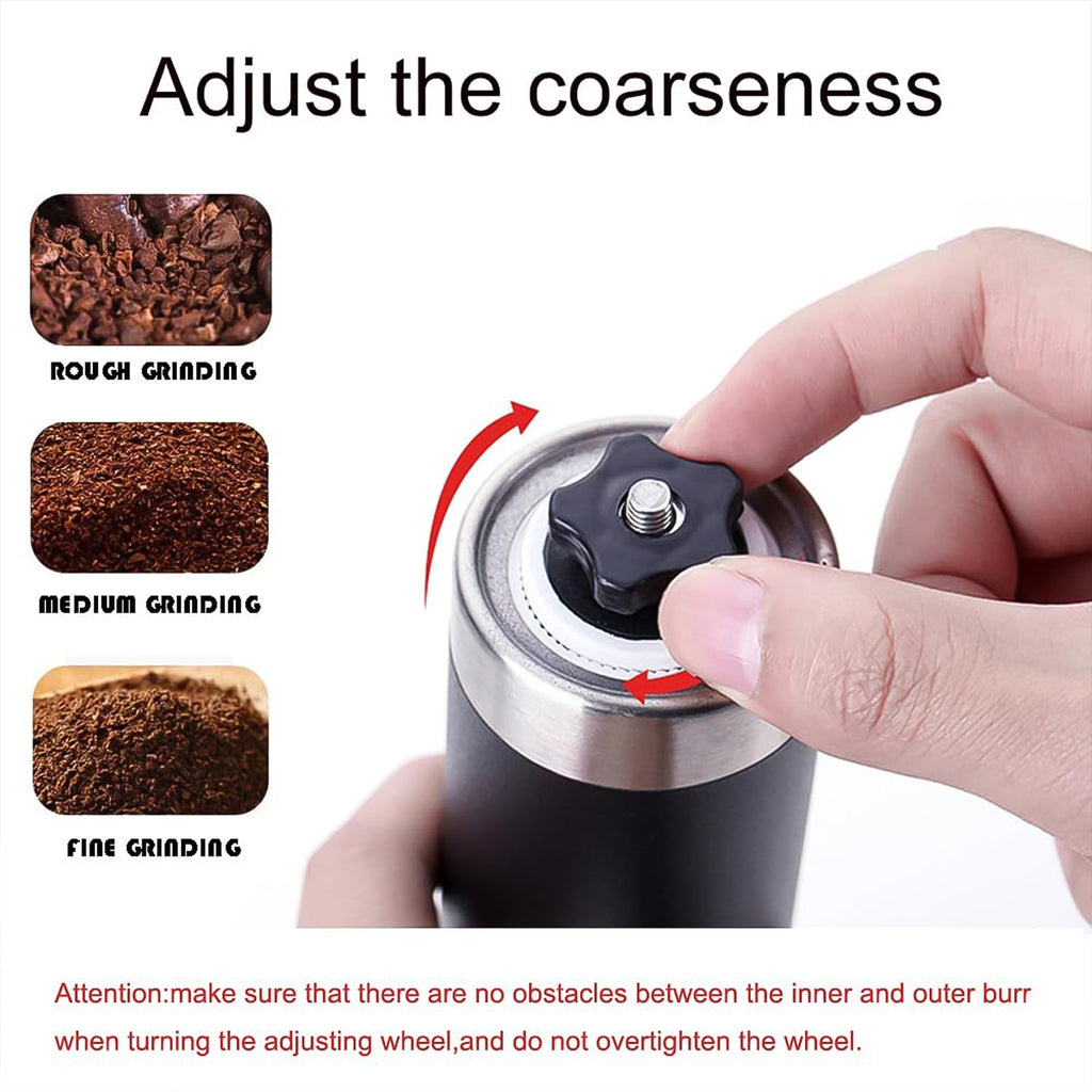 The Siplix manual coffee grinder showing its hand crank and adjustable grind settings.