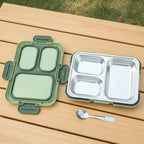 Tiffin box with three compartments for balanced meal packing