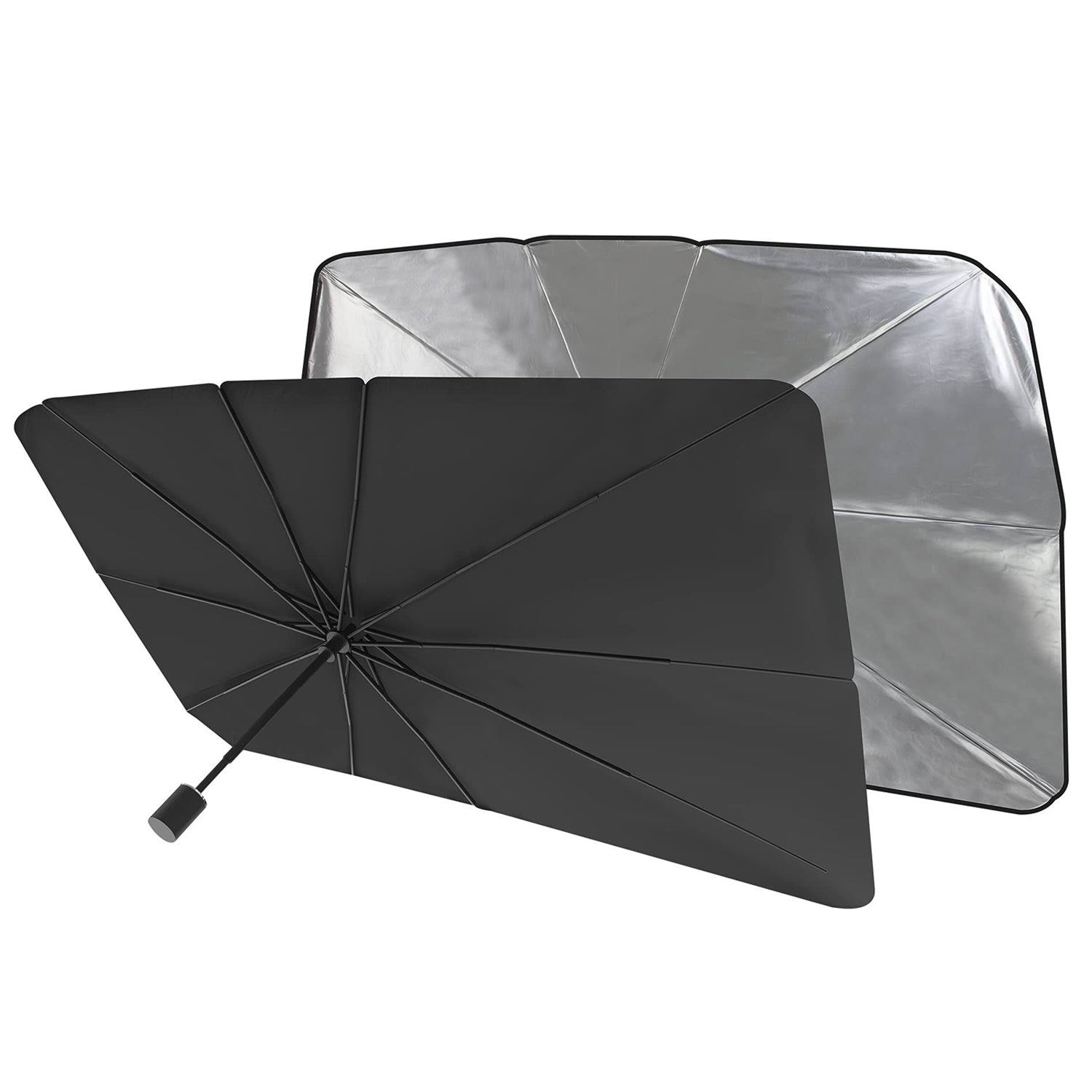 Foldable Car Windshield Sunshade reflecting sunlight for heat protection.