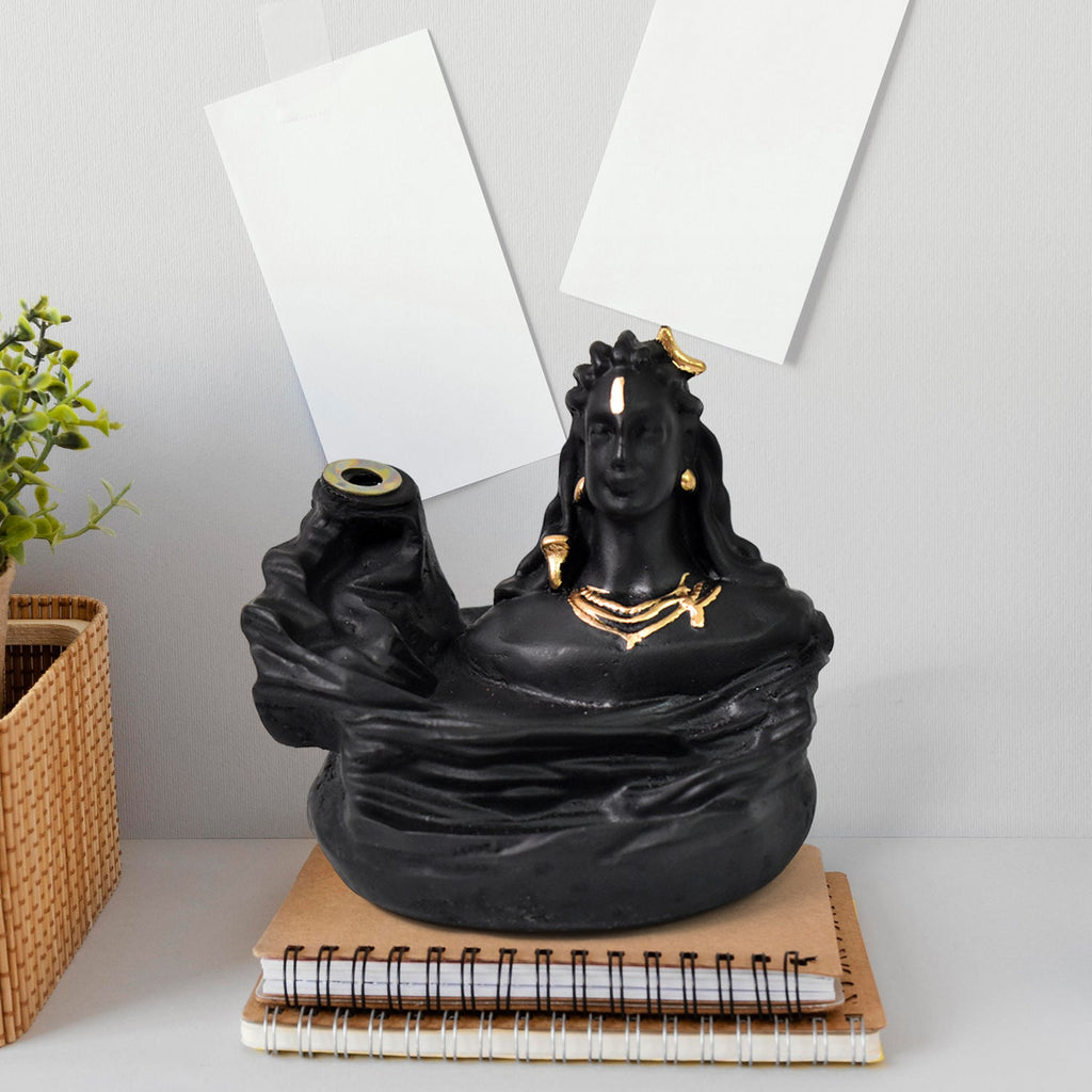 Side view of the Adiyogi Shiva Backflow Incense Holder, highlighting the smoke fountain design.