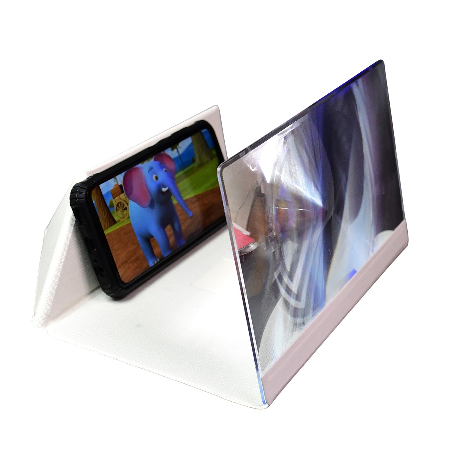 PHOBIA 12-inch Mobile Phone Screen Magnifier displaying a vibrant video.