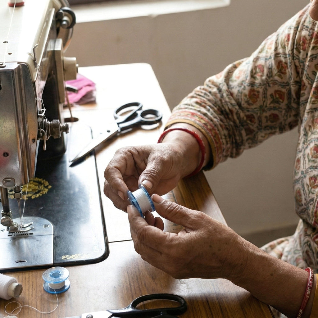 Close-up of Doris roller sewing machine bobbins for manual machines