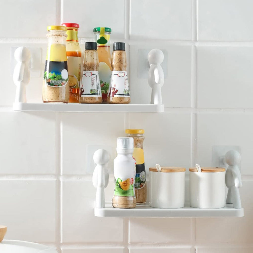 Self-adhesive floating wall shelf, showcasing easy installation in a modern living space.