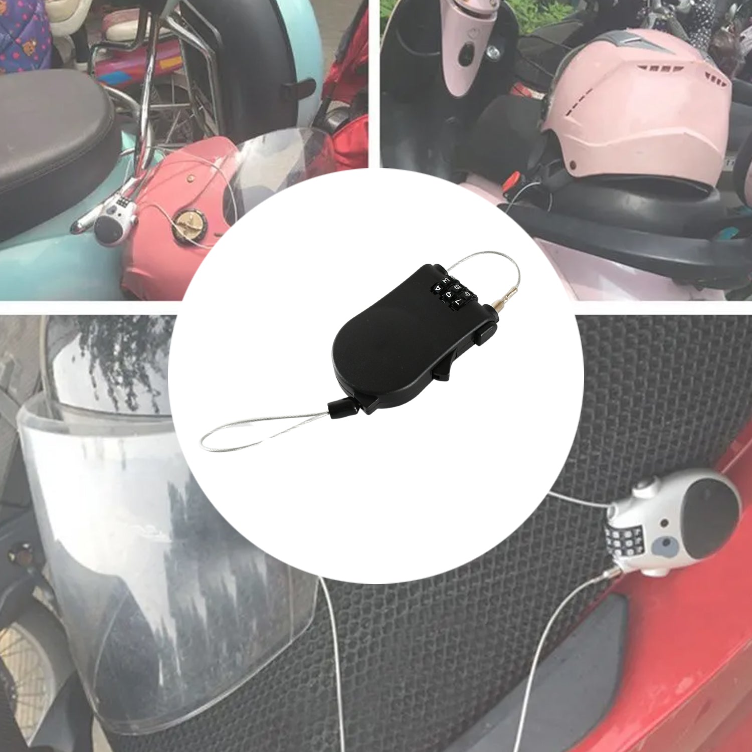 A close-up of the retractable cable lock with the wire fully retracted, showing its portable form.