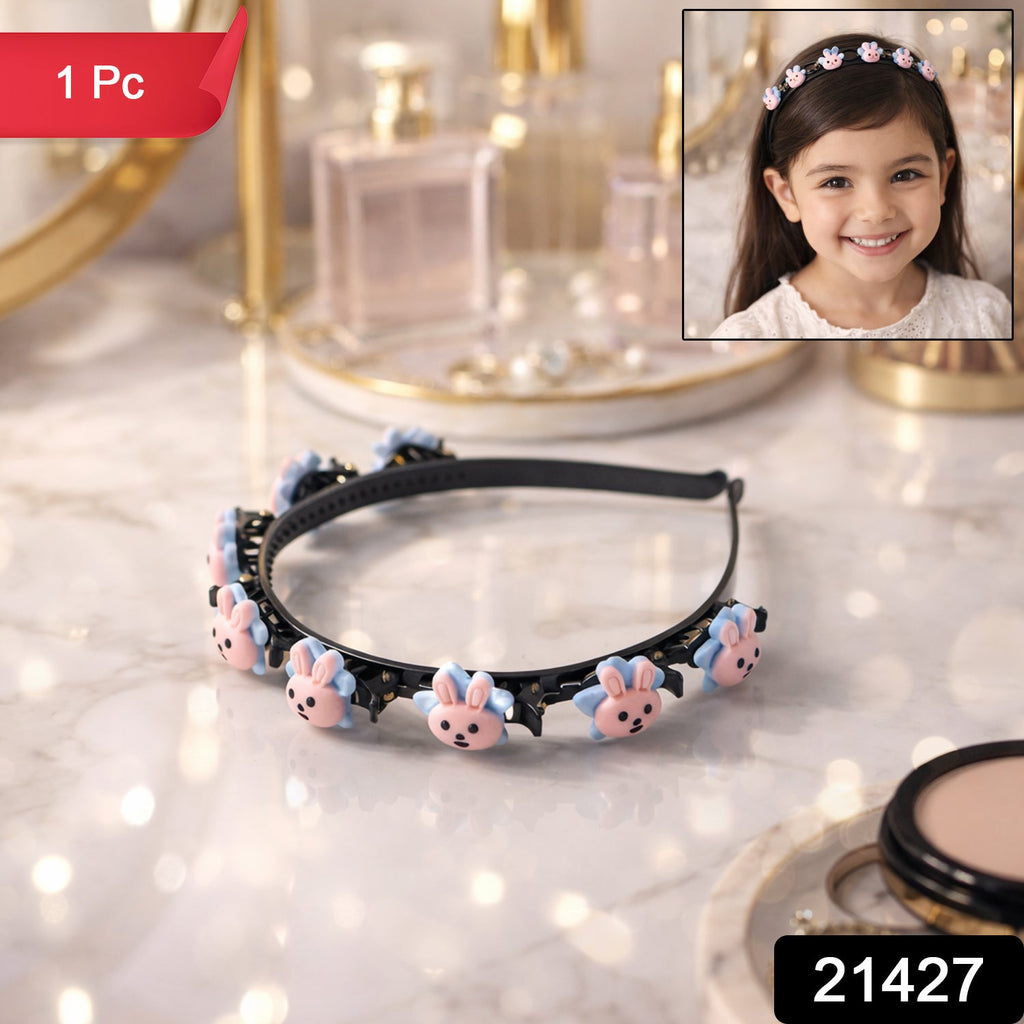 Cartoon bunny hair band for kids with small rabbit charms