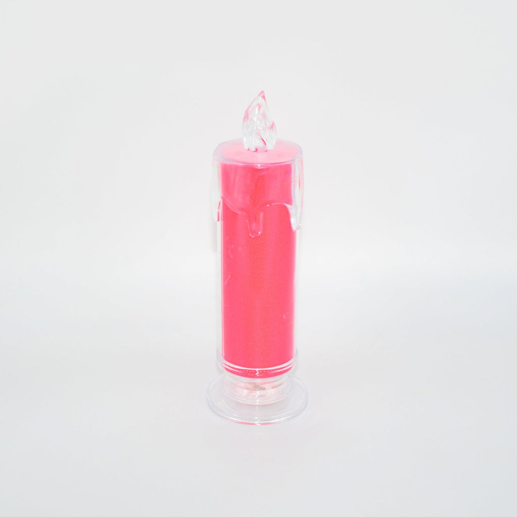 Detailed view of the red LED flameless candle, highlighting its safe and captivating glow.