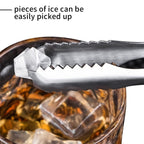 Hand holding a 13cm stainless steel tong over a bowl of ice.