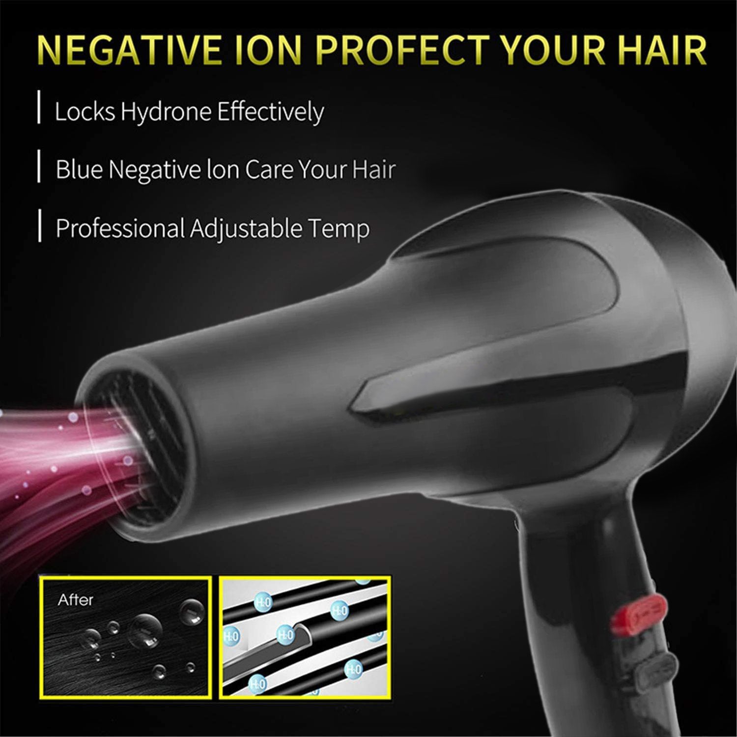 Ergonomic black hair dryer, showcasing its modern design.