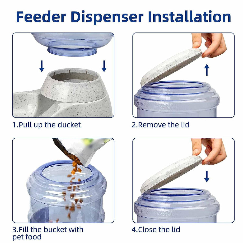 Pet food dispenser designed for hassle-free dry food storage and automatic feeding