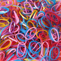 Multicolor elastic rubber bands bundled for office and home use.