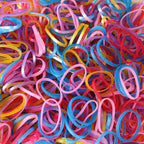 Multicolor elastic rubber bands bundled for office and home use.