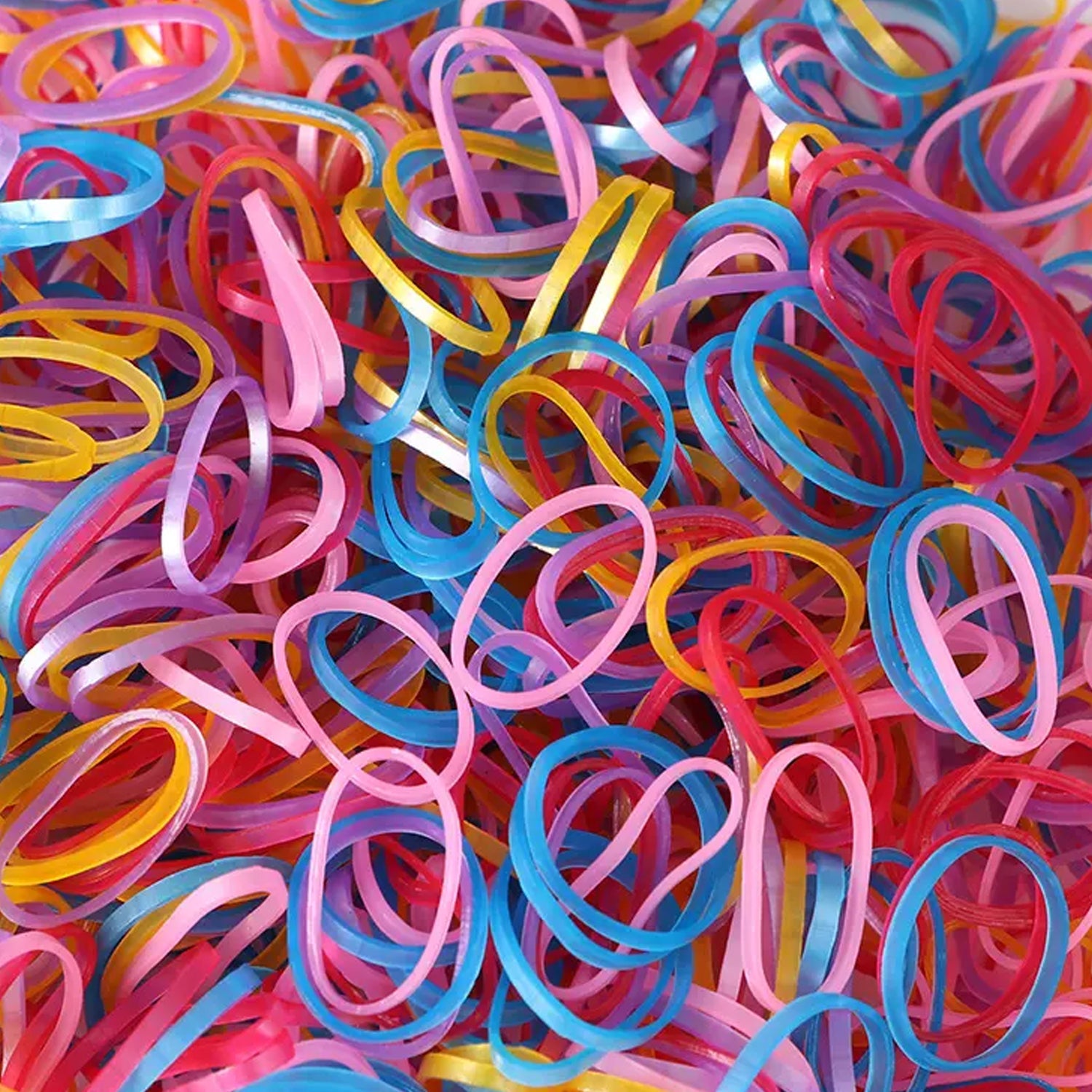 Multicolor elastic rubber bands bundled for office and home use.