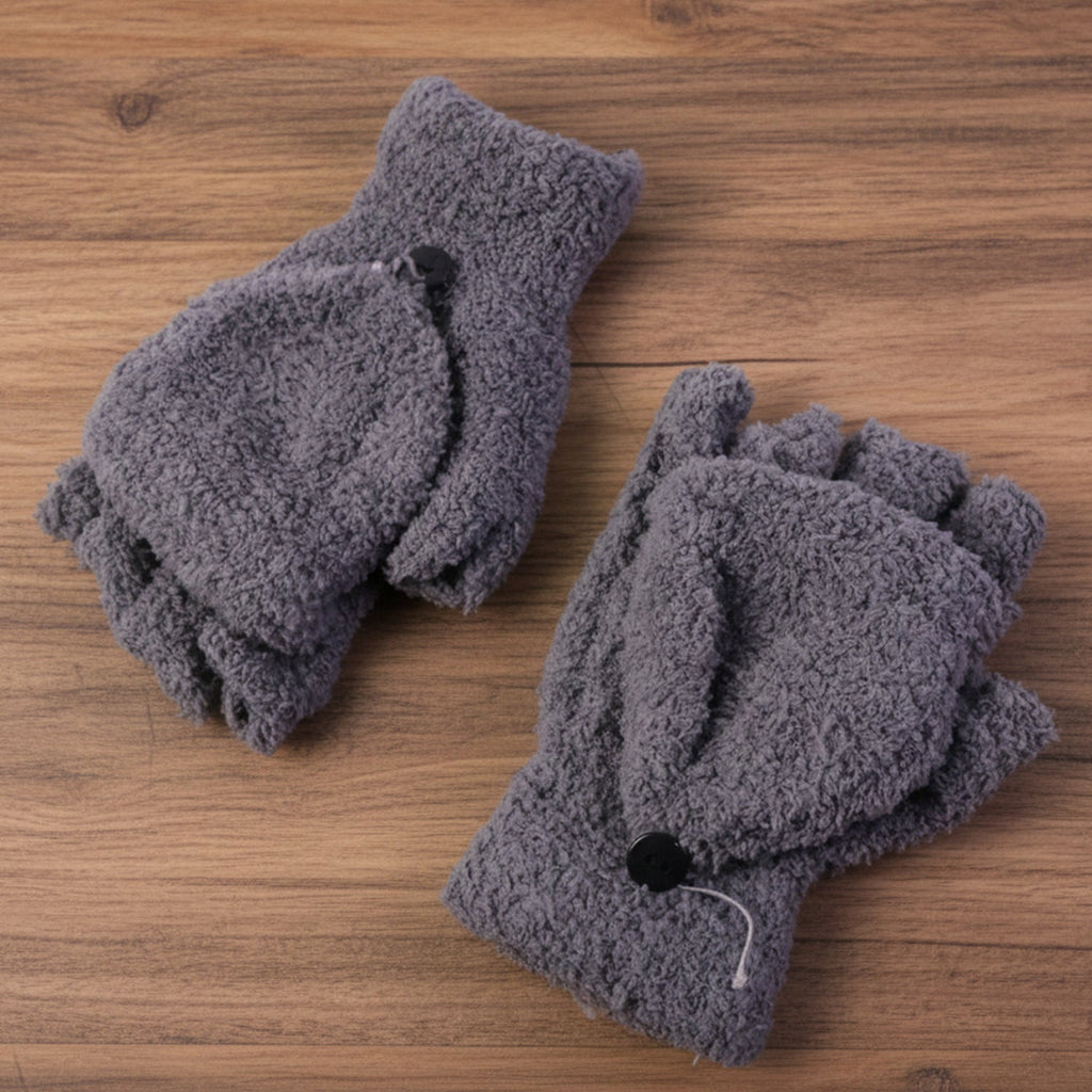 Hand gloves featuring button flap cover for cold protection