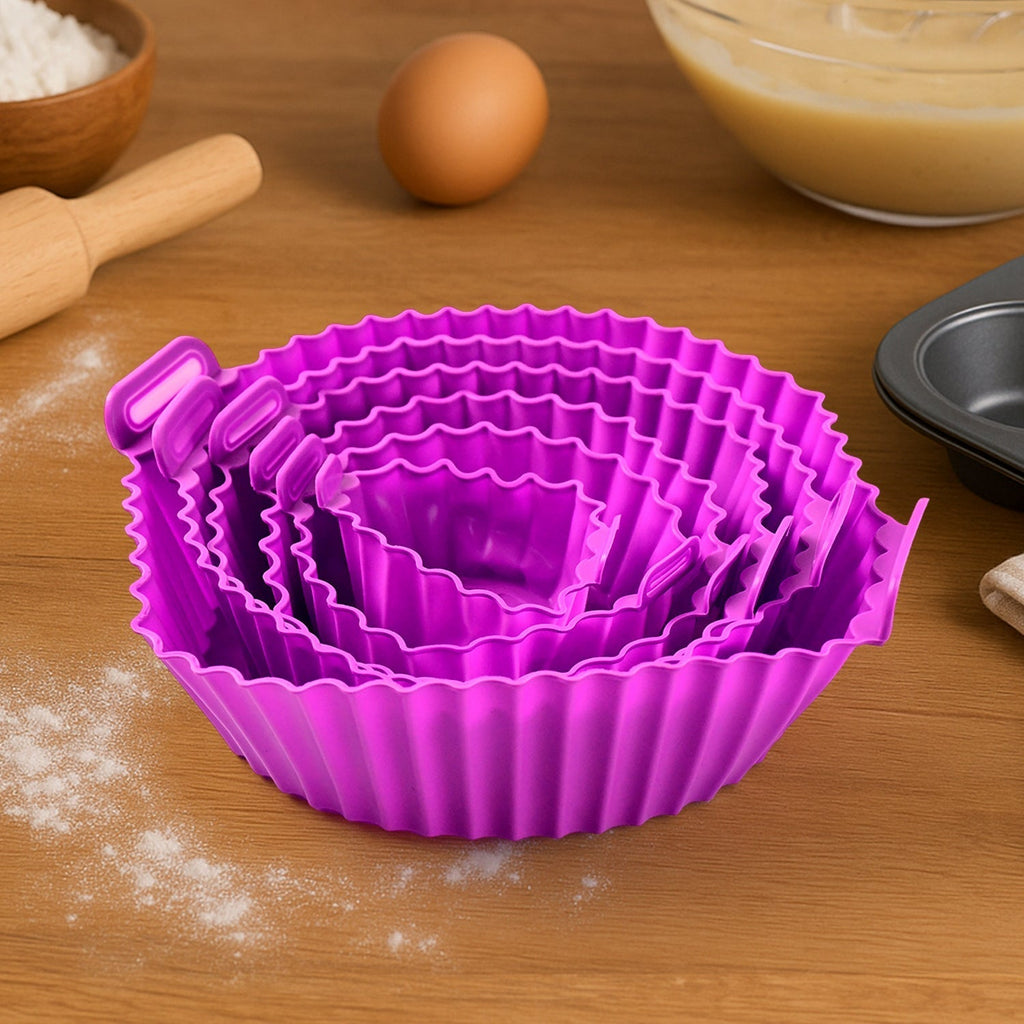 Close up view of non-stick silicone air fryer pot with easy grip handles
