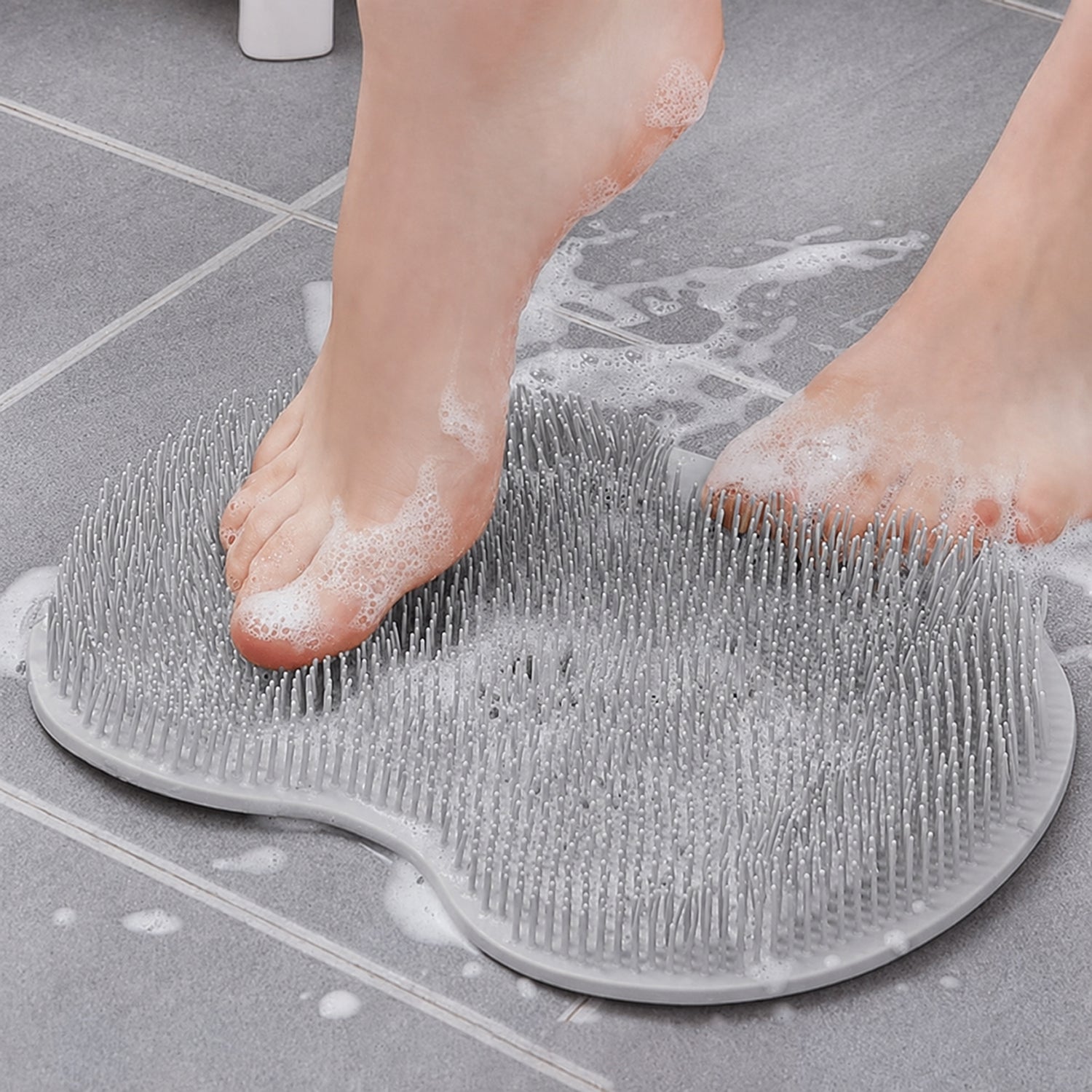 Silicone foot cleaning scrubber bath mat with soft bristles