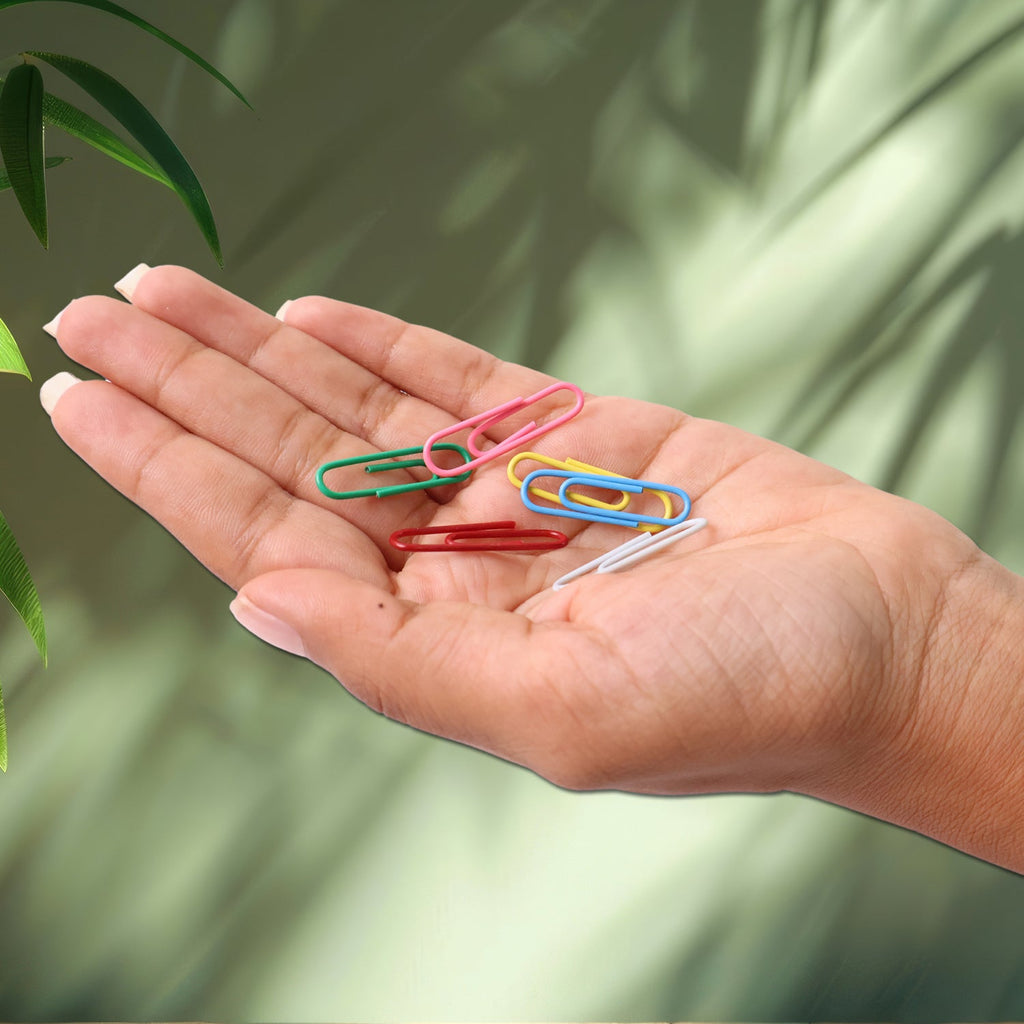 Multicolor paper clips set stored neatly for easy access