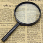 Worko magnifying glass for reading resting on printed pages, showing its compact size.