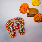 Shree Print Paduka Decor Set showcasing decorated Lakshmi footprints for pooja setup