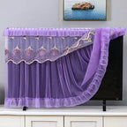 Breathable net fabric dustproof TV cover fitted on a 32-inch television screen.