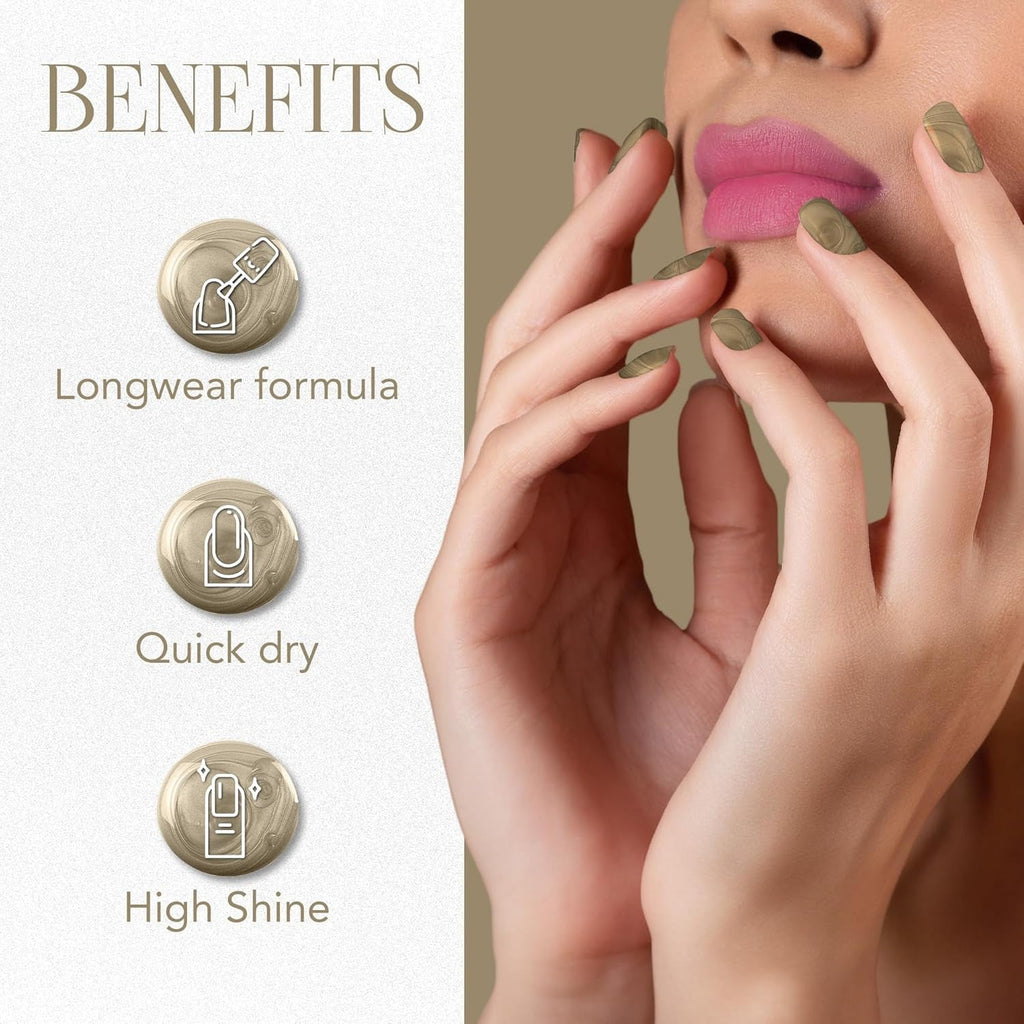 Gold metallic nail polish showing smooth, glossy finish ideal for parties