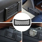Close-up of the car seat organizer mesh, showcasing its elastic material.