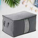 Organivo Quilted Storage Bag with clear window for organizing clothes and bedding.