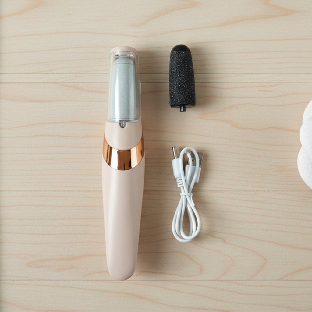Side view of the portable Flewless Pedi electronic pedicure device, perfect for travel.