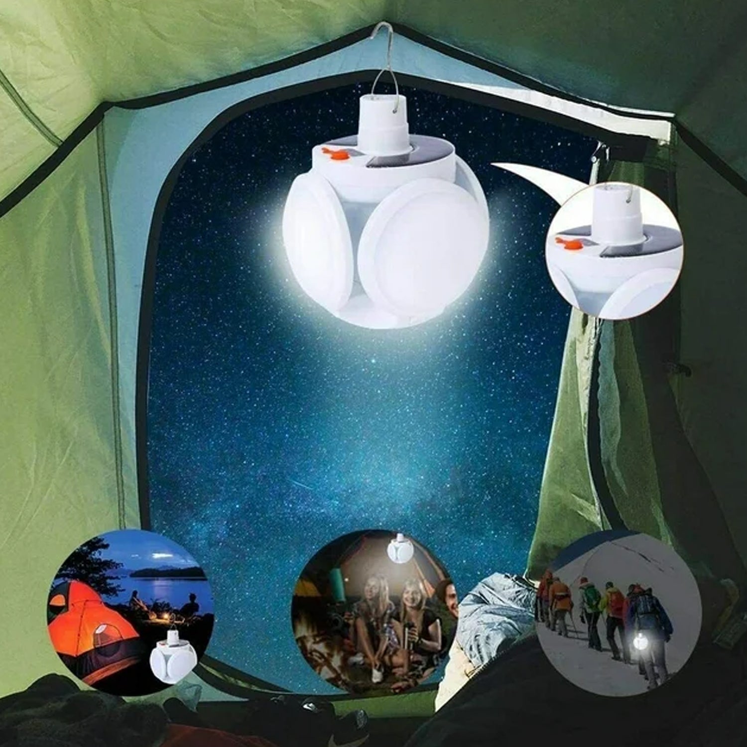 Side view of the foldable Solar Camping Light, highlighting its compact design.