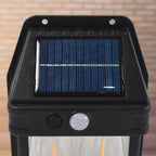 Close-up of solar panel and LED bulbs of 18W solar wall light