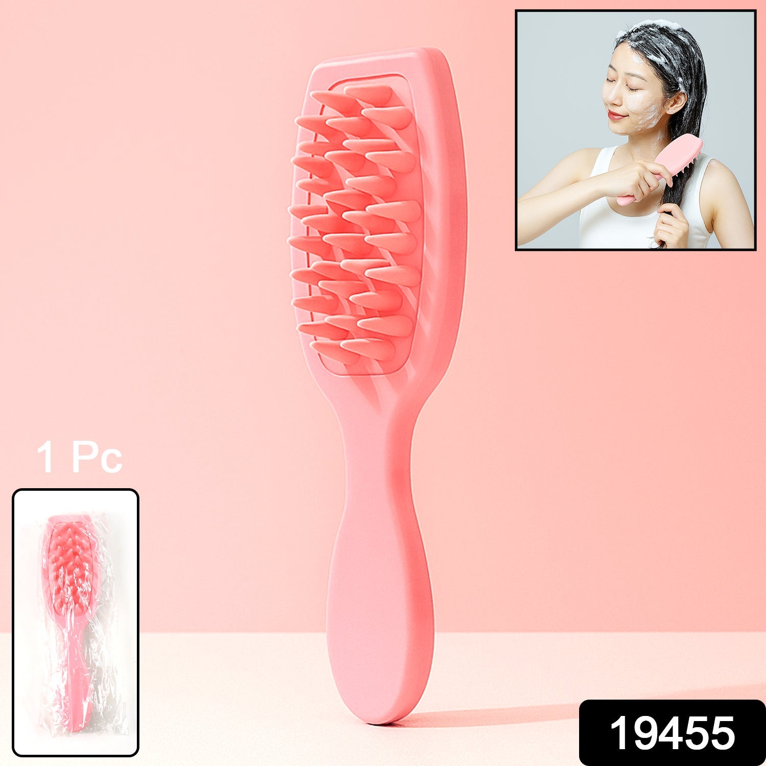 Close-up of soft silicone bristles on scalp shampoo brush