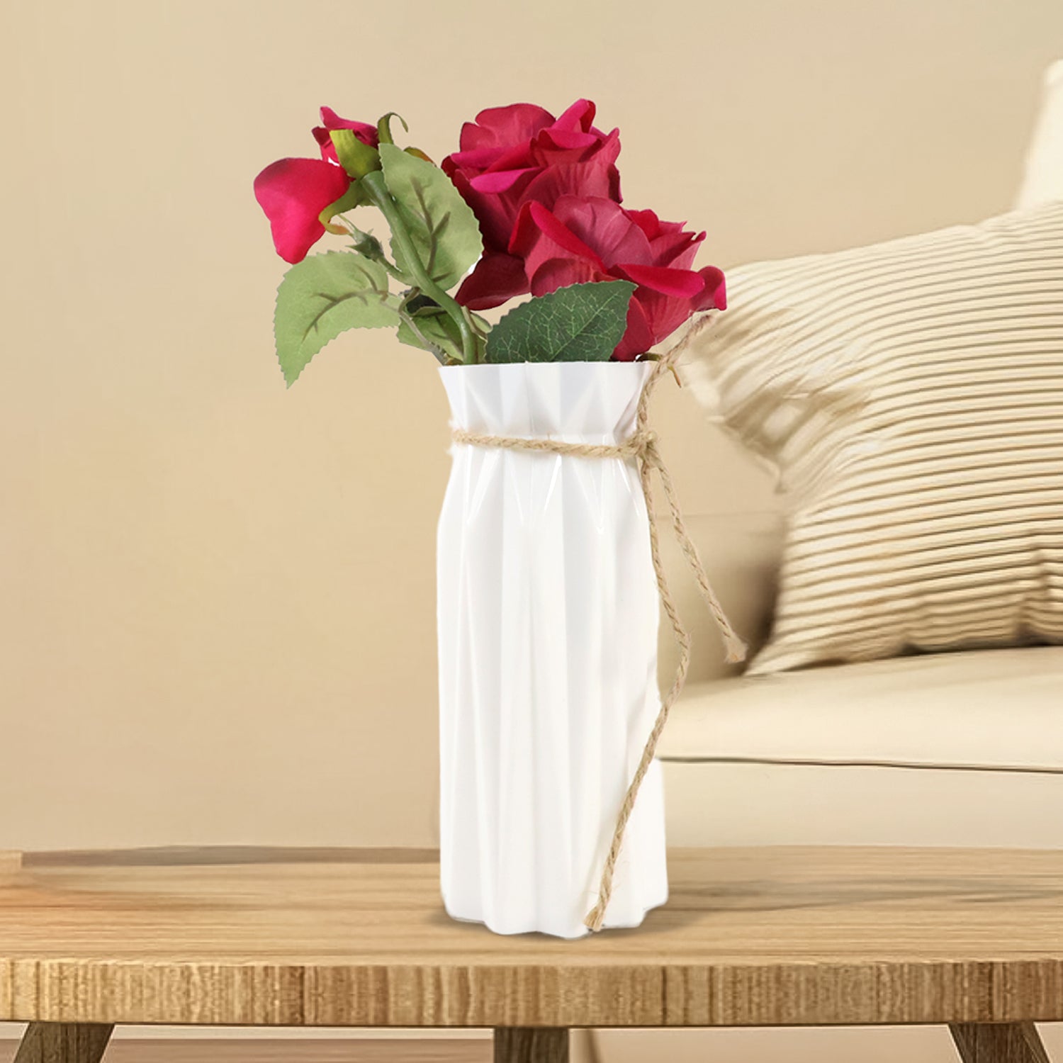 Sleek plastic flower vase enhancing wedding table centerpiece