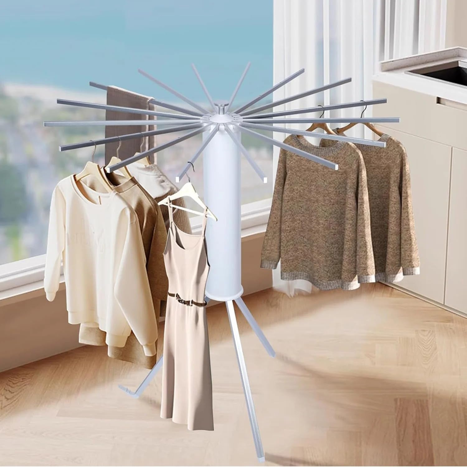 Octopus rotating clothes drying rack stand folded compact for easy storage