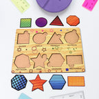 Learning board puzzle pieces made of smooth wood with bright illustrations