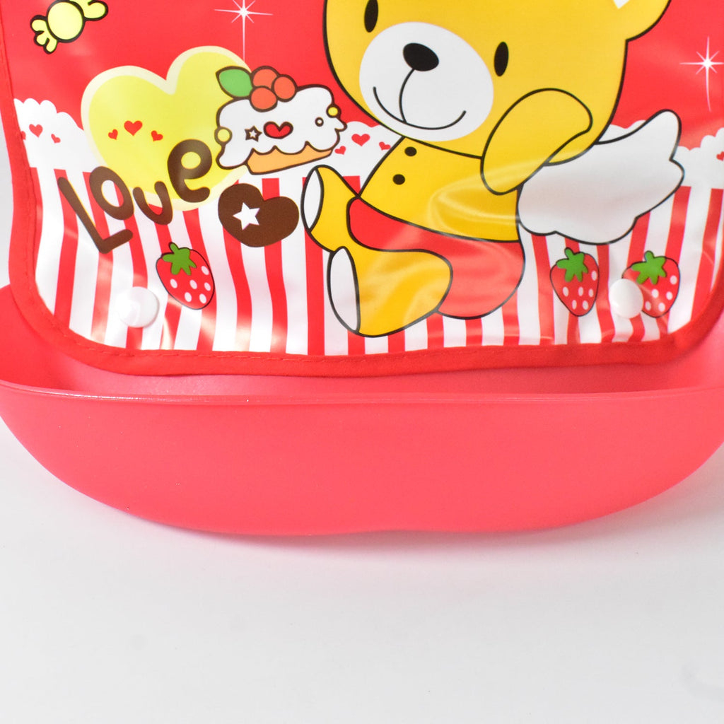 Folded waterproof baby bib showing durable plastic exterior