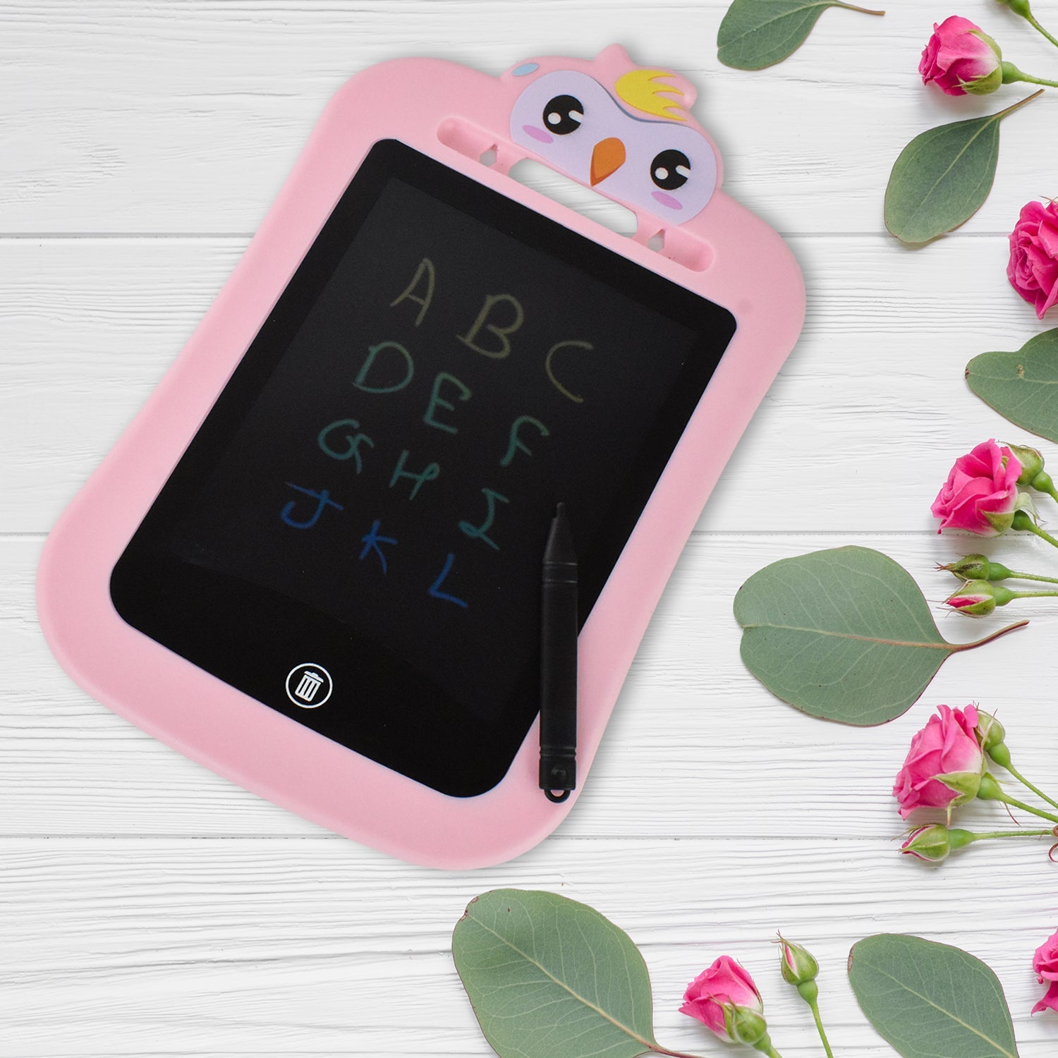 Angle detail of Kids LCD Writing Tablet with durable plastic frame