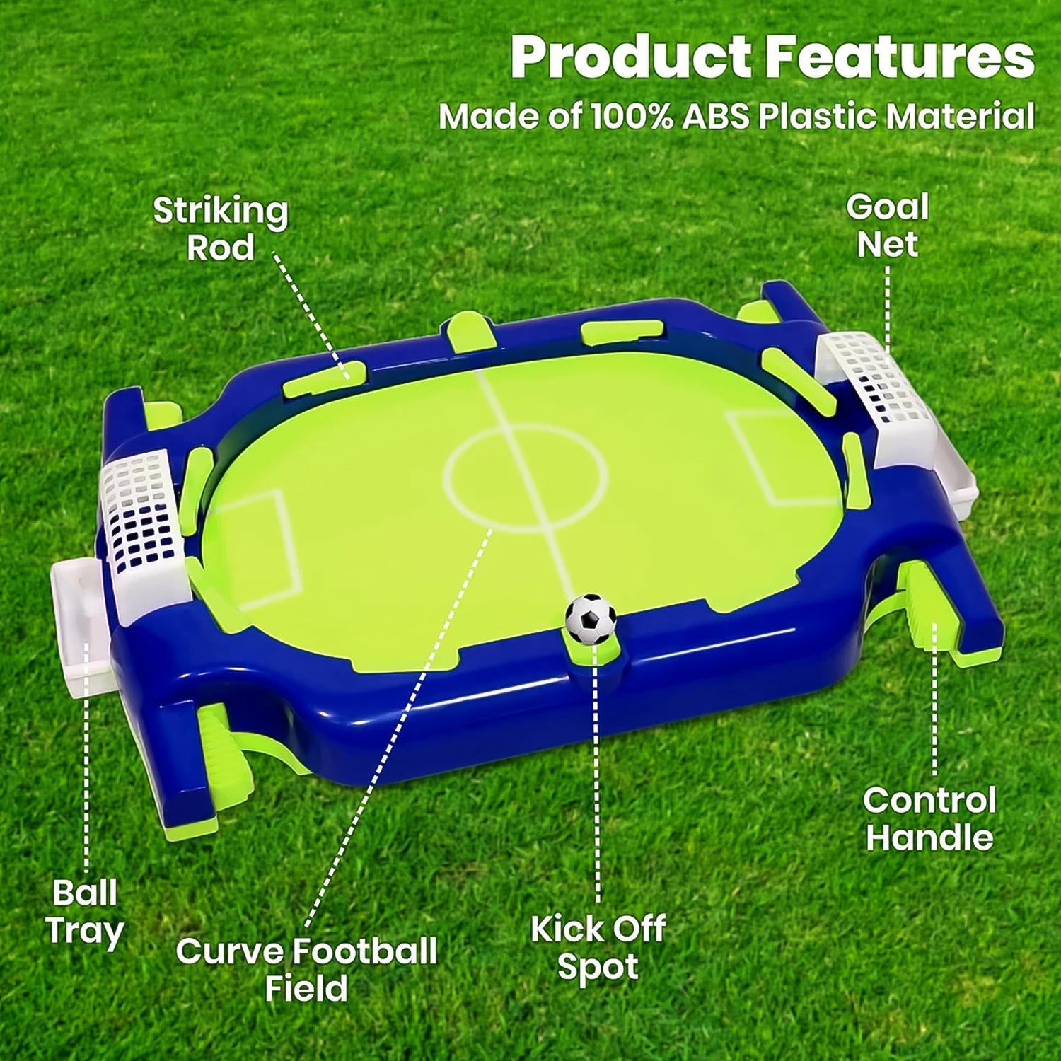 Top view of tabletop football flickers soccer game with colorful design