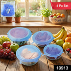 4-piece set of silicone stretch lids covering different food containers