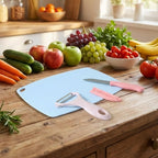3-in-1 fruit and vegetable cutting board set with knife and peeler
