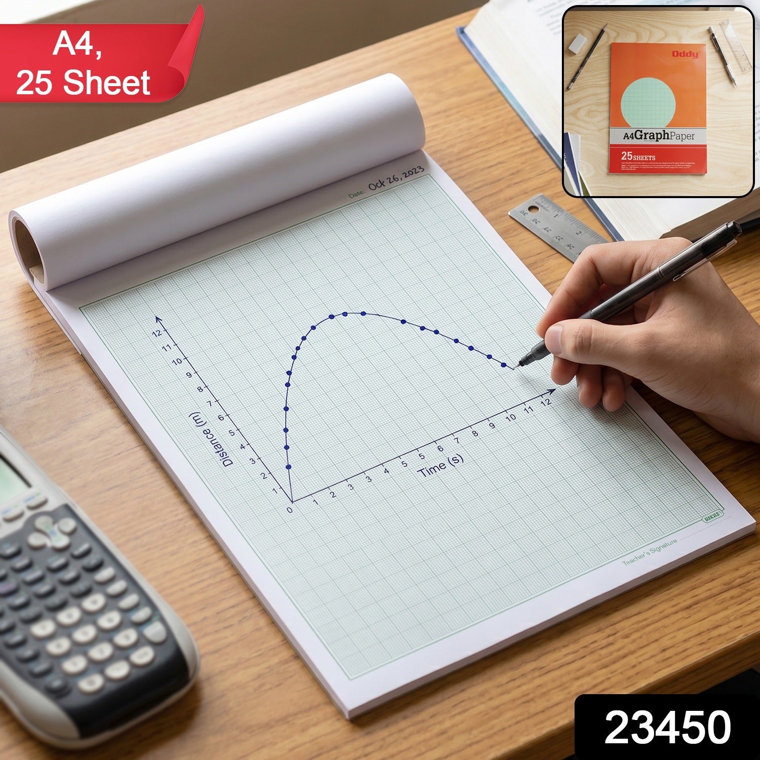 Composite of Oddy A4 Graph Paper SKU showing size and grid