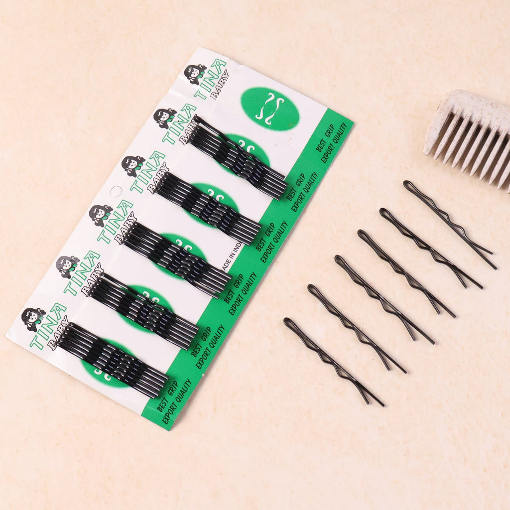 Set of 36 small black bobby pins for strong hold hair styling