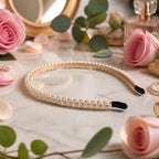 White pearl hairband with a comfortable fit, stylish