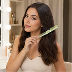 Angled view of foldable hair comb & brush highlighting dual functionality