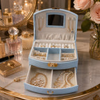 Top view of elegant jewelry storage box with compartments in India