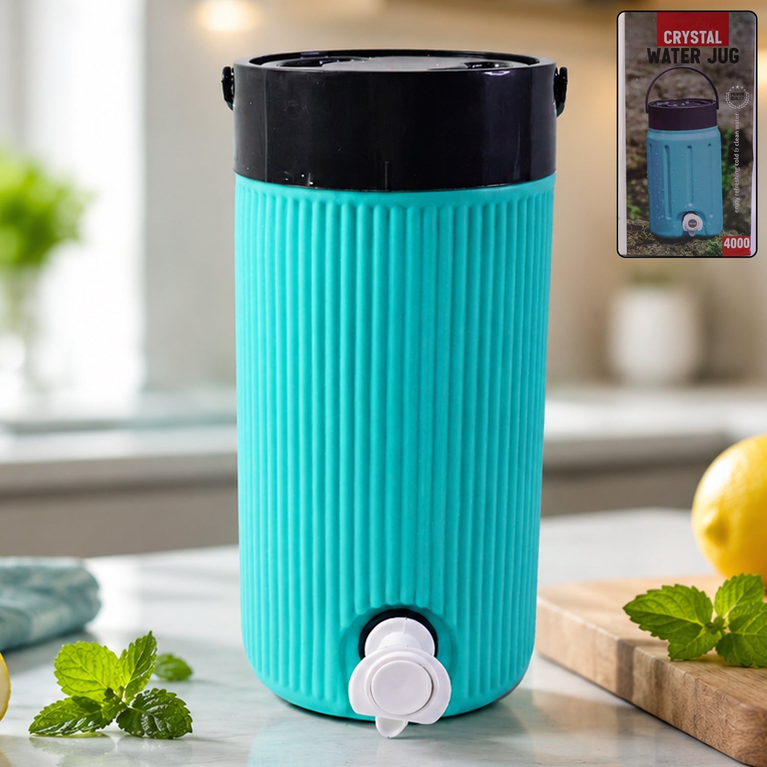 ChillPour insulated water jug 2.5L with leakproof tap and sturdy handle on table