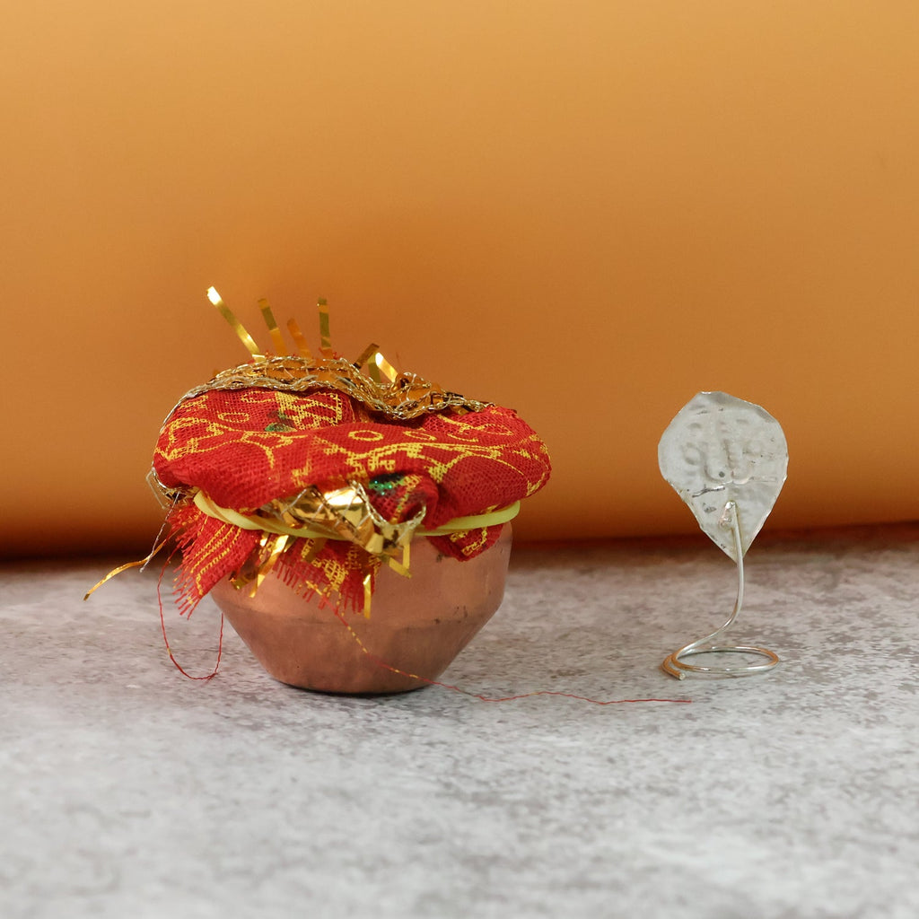 Mini kalash pooja set with decorative copper-style kalash for home rituals