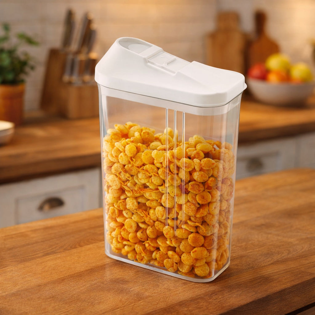 Airtight lock and pour kitchen storage container showing easy flip lid
