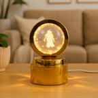 Radhe Krishna 3D figure inside rotating crystal ball LED night light with golden base