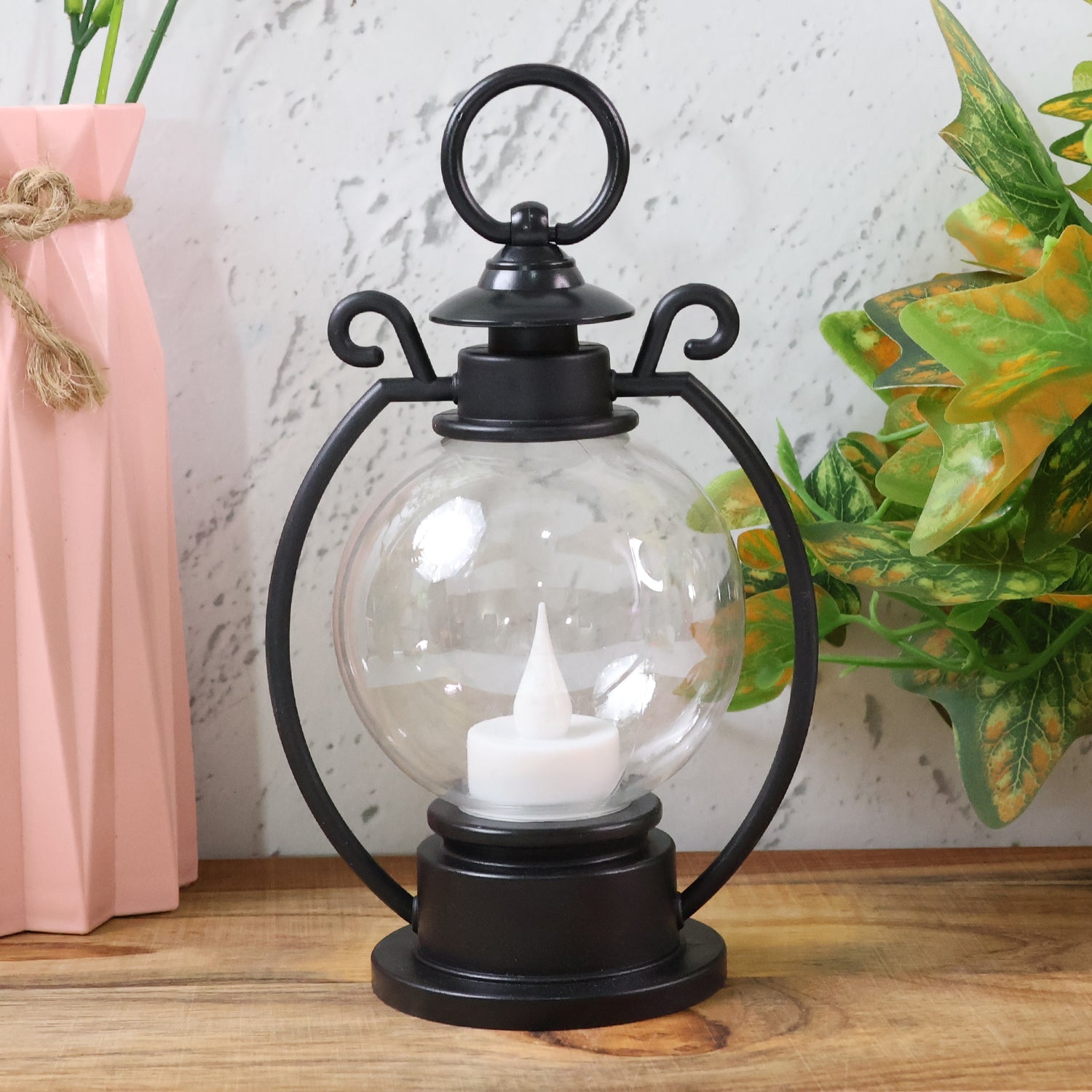Vintage LED storm lantern with warm flickering flame light